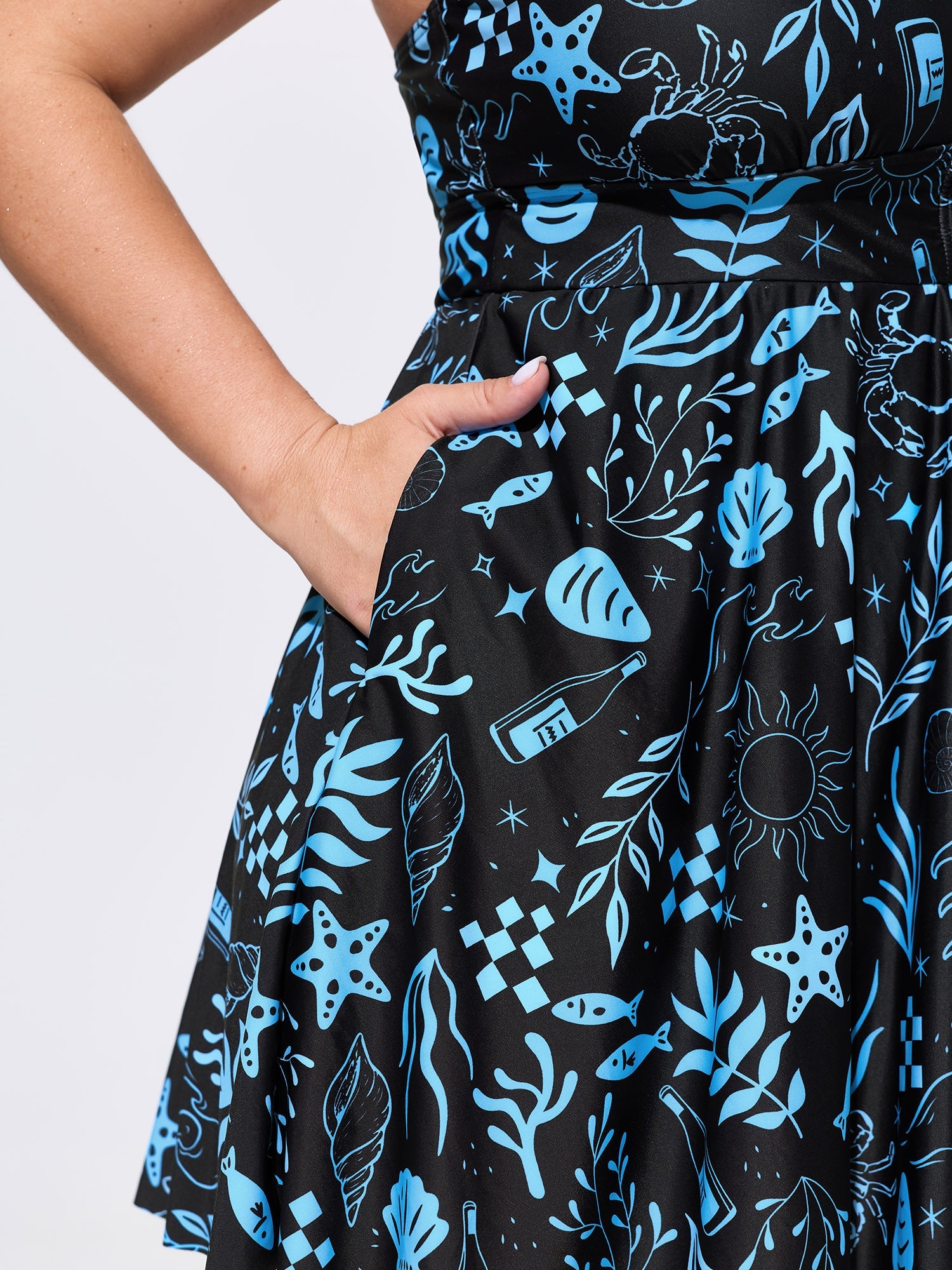 Floral Print Pockets Cut-Out Swim Dress