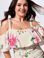 Sarong Set Floral Print Off-Shoulder One-Piece Swimsuit