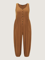 Supersoft Buttons Pleated Cuffed Hem Lounge Jumpsuit