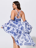 Kimono Two-Piece Tropical Print One-Piece Swim
