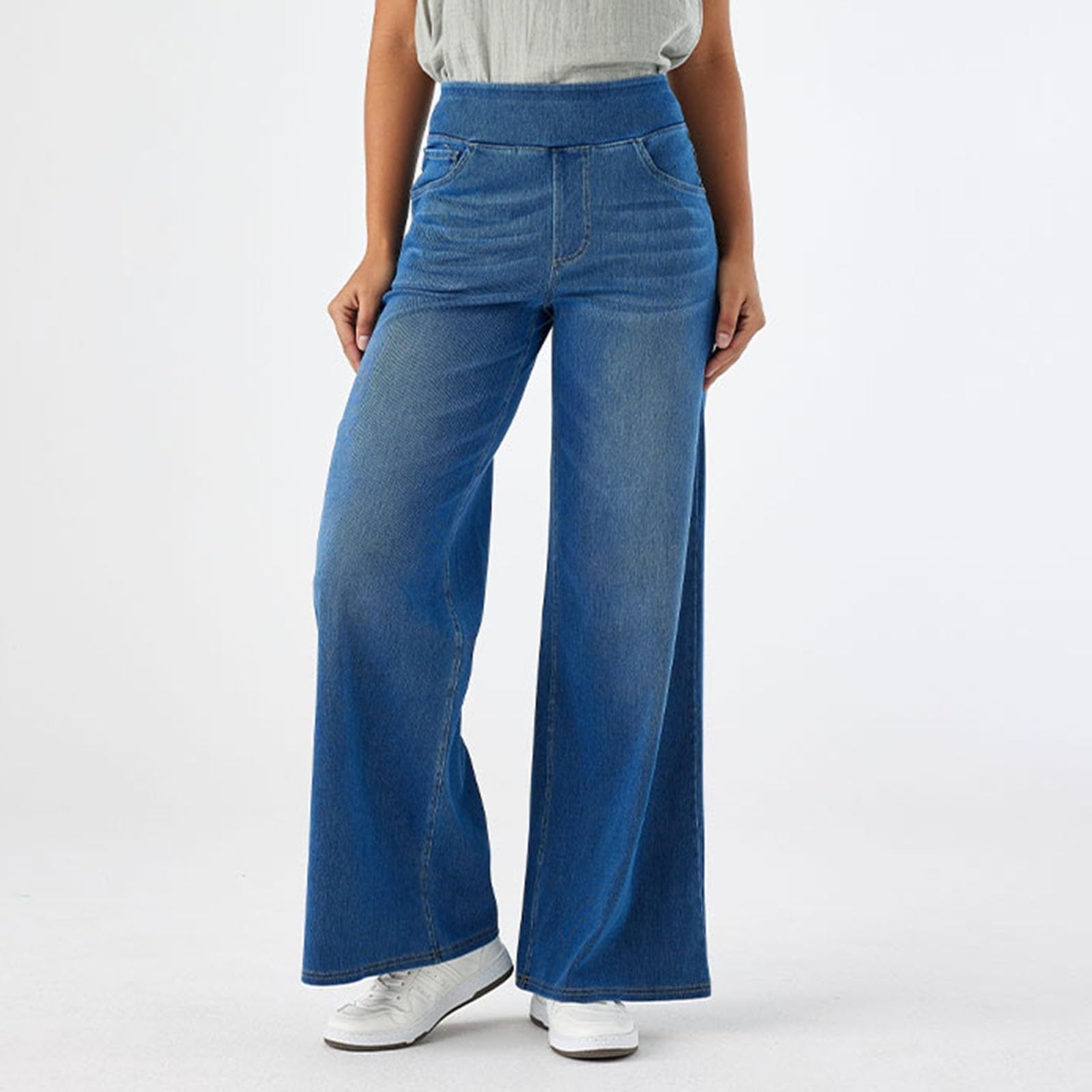 2026🔥FlexTM High Waisted Multiple Pockets Washed Stretchy Knit Casual Bootcut Jeans