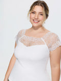 Sheer Lace Neckline Plain Knit Top