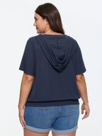 Stretchy Hooded Color Contrast T-Shirt