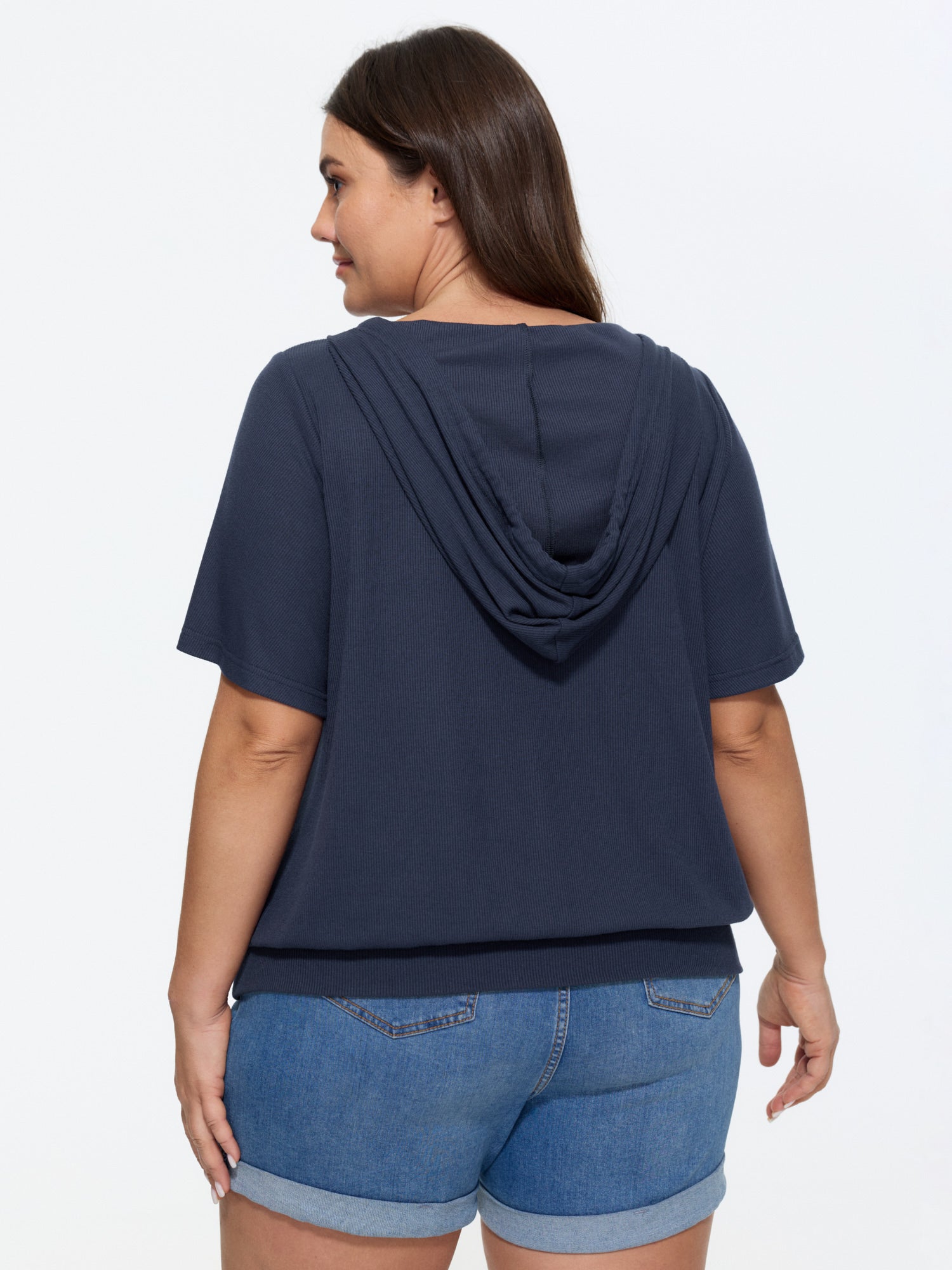 Stretchy Hooded Color Contrast T-Shirt