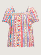 Supersoft Boho Floral Print Square Neck Blouse
