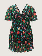 Floral Print Mesh Tiered Swim Dress