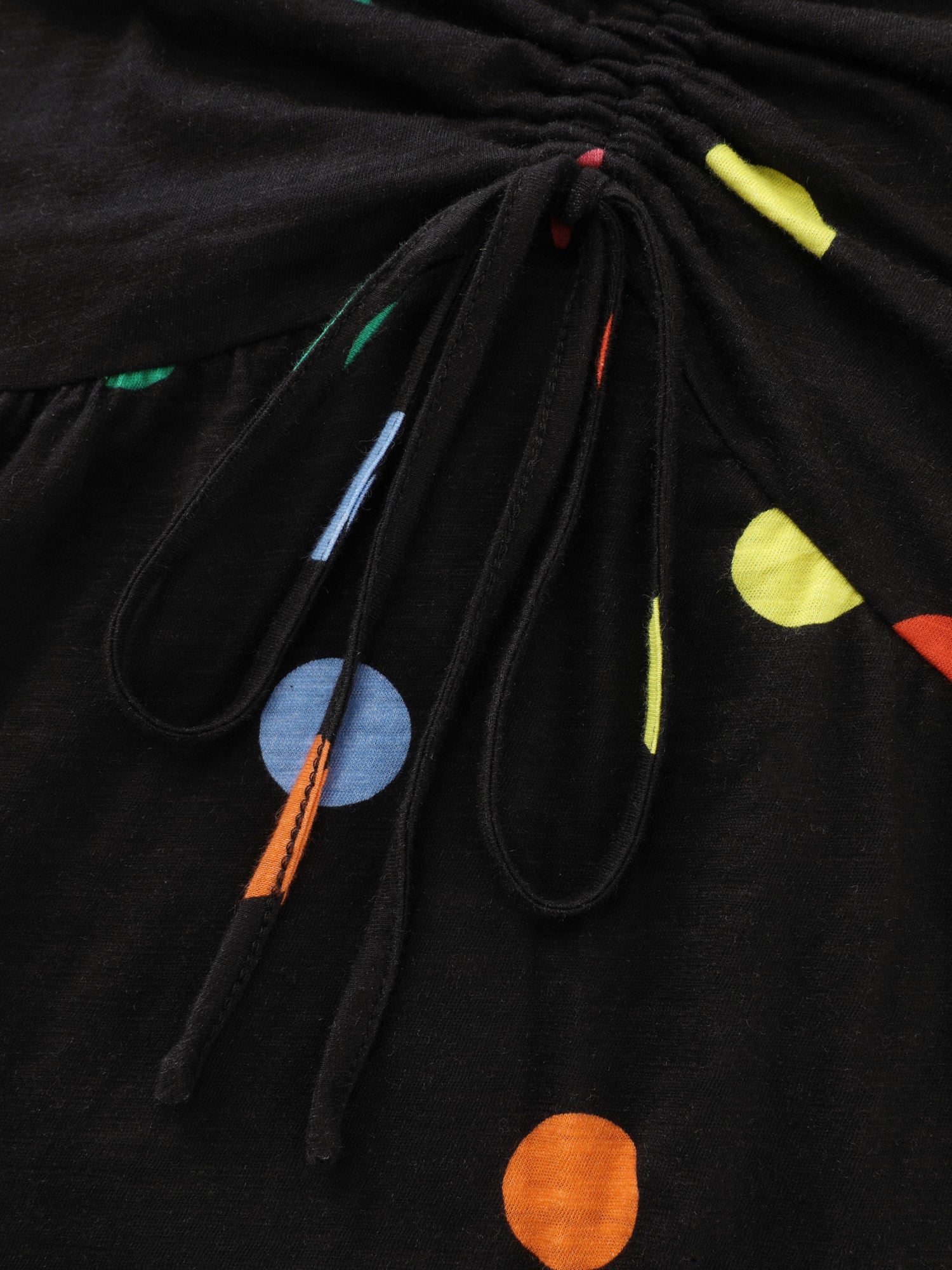 Cotton Stretchy Colorful Dot Print Drawstring Babydoll Top