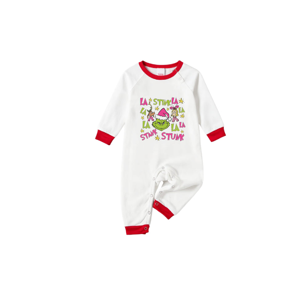 Family Christmas White Pajamas Set With Colorful Xmas Pattern Design
