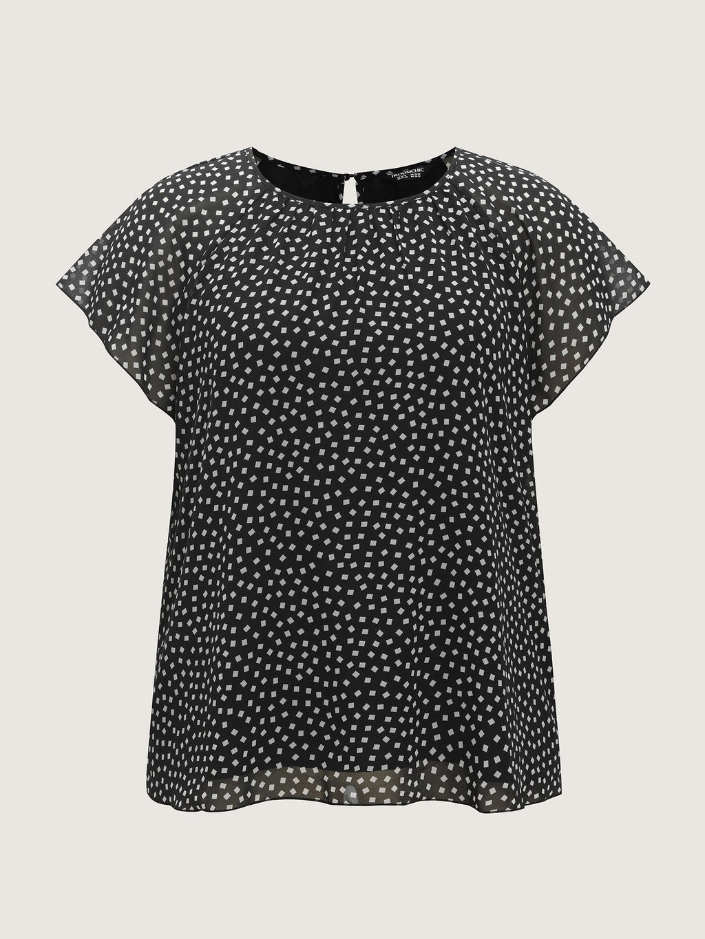 Sheer Sleeve Geometric Print Blouse