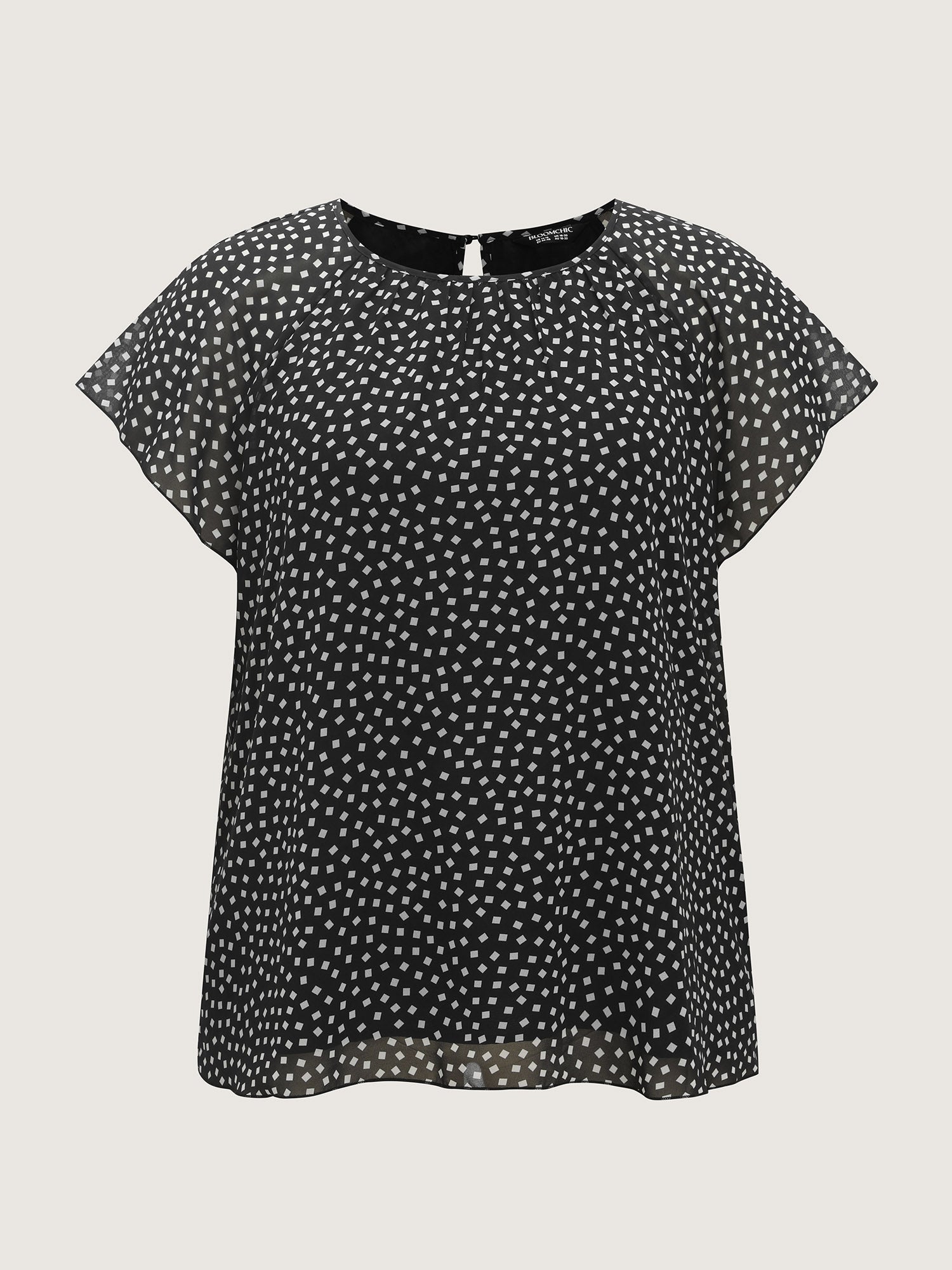 Sheer Sleeve Geometric Print Blouse