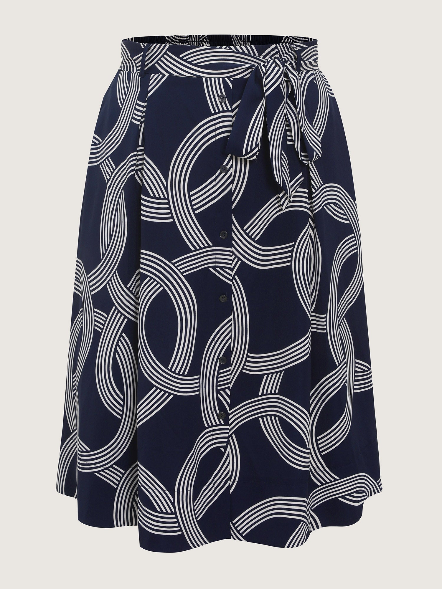 Abstract Print Waist-Tie Maxi Skirt