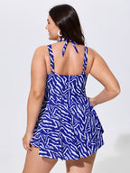 Geometric Print Halter Neckline Swim Dress