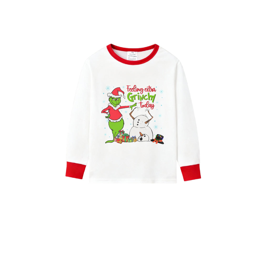 Family Christmas White Pajamas Set With Funny Pattern Print
