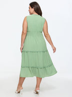 Lace Trim Ruffled Tiered Sleeveless Midi Dress