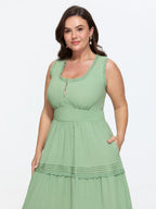 Lace Trim Ruffled Tiered Sleeveless Midi Dress