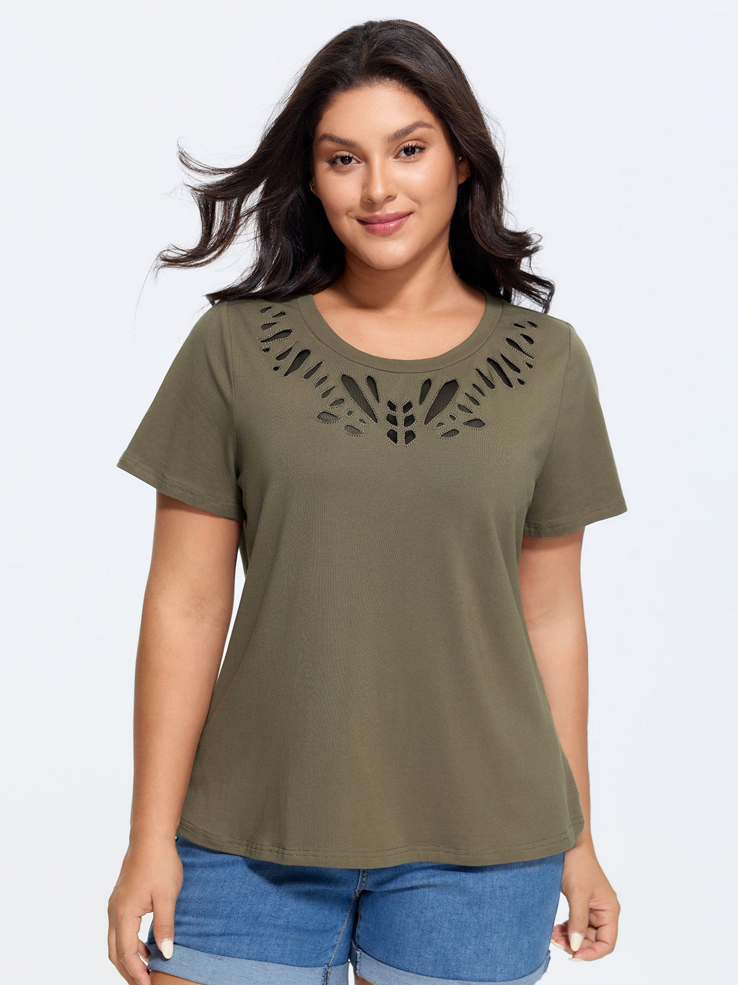 Cotton Cut-Out Neckline T-Shirt