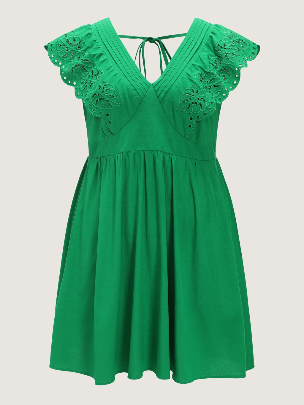 Ruffled Eyelet Trim Open-Back Mini Dress