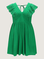 Ruffled Eyelet Trim Open-Back Mini Dress