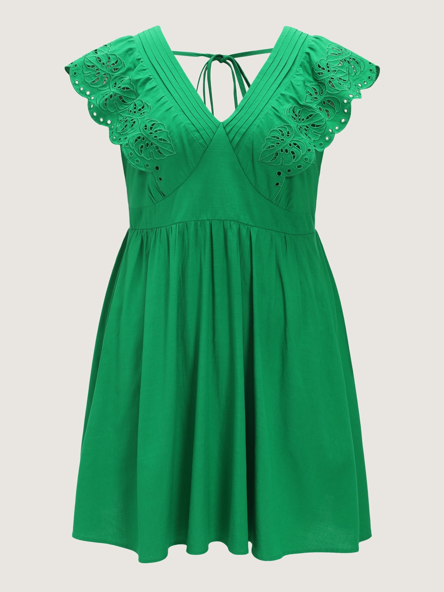 Ruffled Eyelet Trim Open-Back Mini Dress