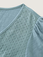 Cotton Ruffled Sleeve V-Neck T-Shirt
