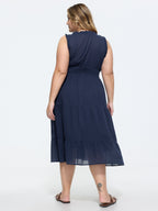 Cotton Sleeveless Waist-Defining Midi Dress