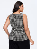 Check Print Waist-Tie Button Tank Top