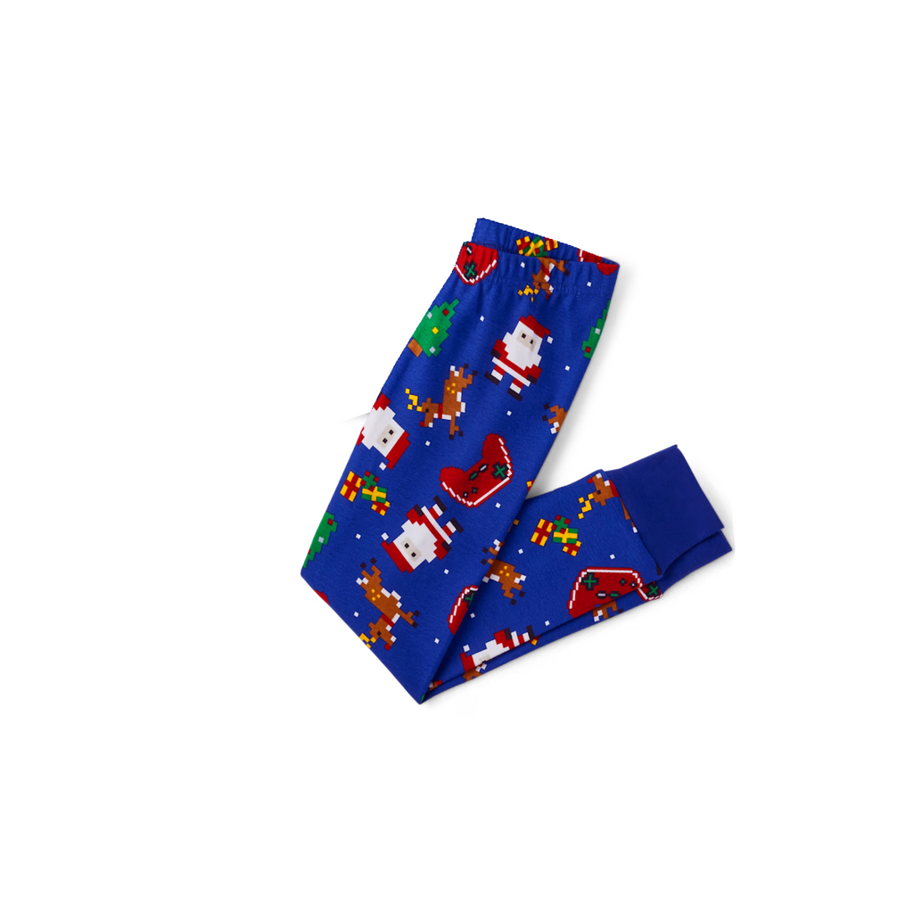Blue Christmas Pajama Set with Santa, Gingerbread, and Candy Cane Design