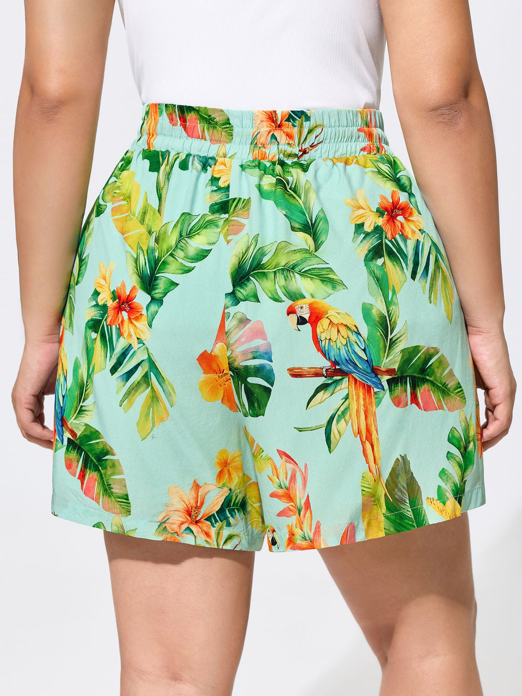 Tropical Breeze Print Elastic Waist Shorts