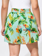 Tropical Breeze Print Elastic Waist Shorts