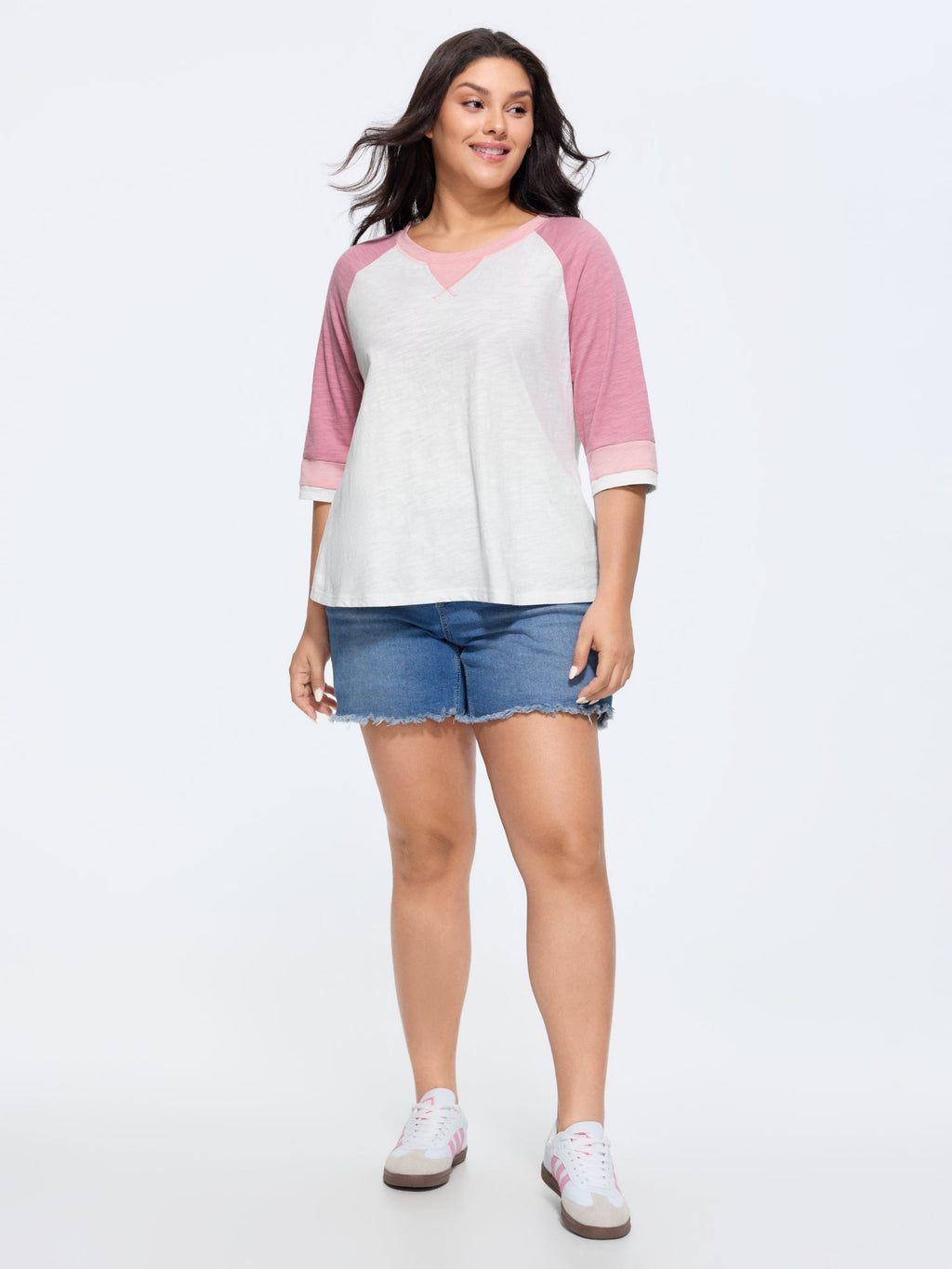 Cotton Stretchy Colorblock Raglan Sleeve T-Shirt