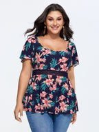 Floral Print Waist Patchwork Blouse