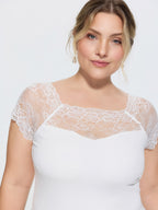 Sheer Lace Neckline Plain Knit Top
