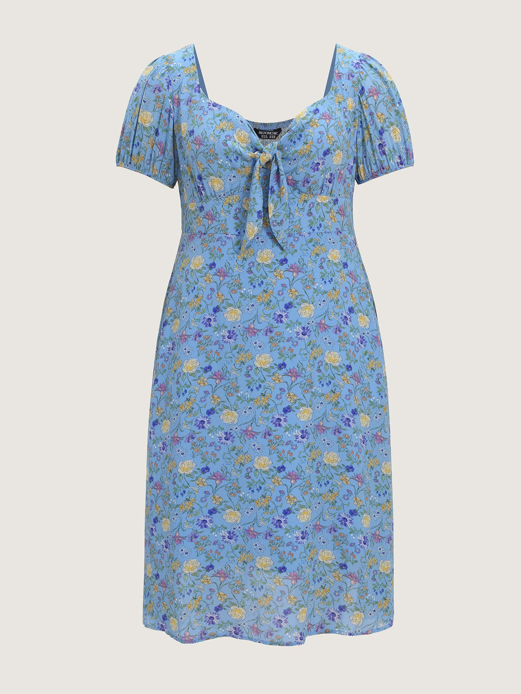 Floral Print Knotted-Front Ruched Midi Dress