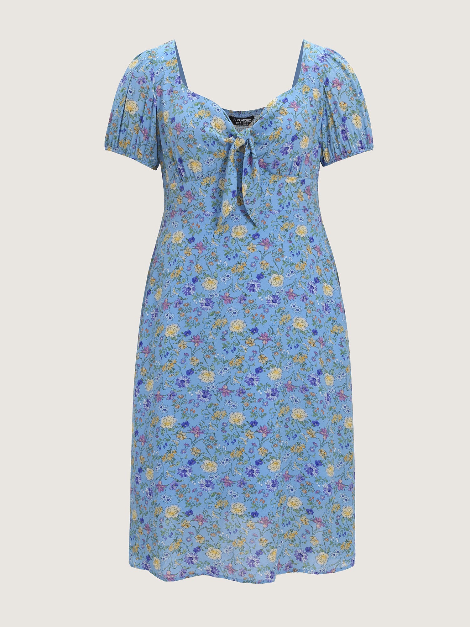Floral Print Knotted-Front Ruched Midi Dress