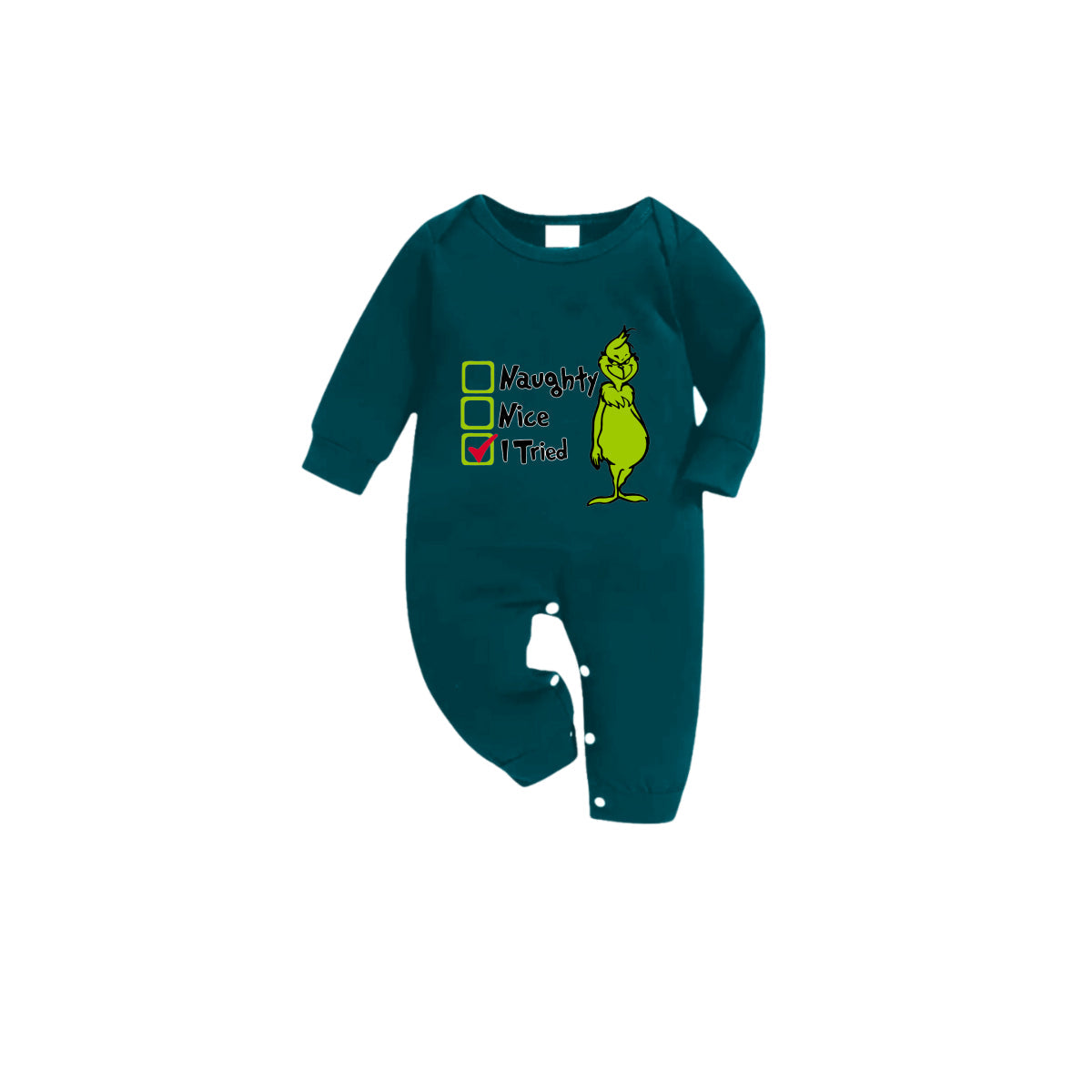 Christmas Family Matching Pajamas-Dark Green&Deer Patterned Pjs Set with Grinch Cartoon Print