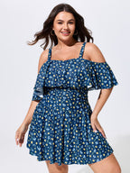 Floral Print Cold-Shoulder Swim Dress