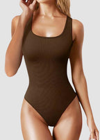 Ribbed Sleeveless Square Neck Tank Top Bodysuit