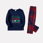 Christmas Family Matching Pajamas-Navy & Red Plaid Pjs Set with "Family Christmas 2025" and Santa Pattern Print