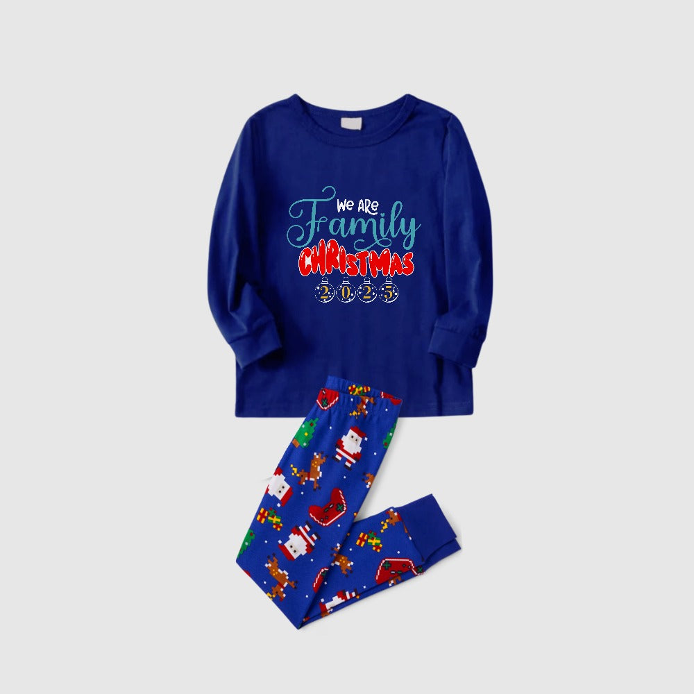 Christmas Family Matching Pajamas-Cozy Blue Pjs Set with "We Are Family Christmas 2025"  Print