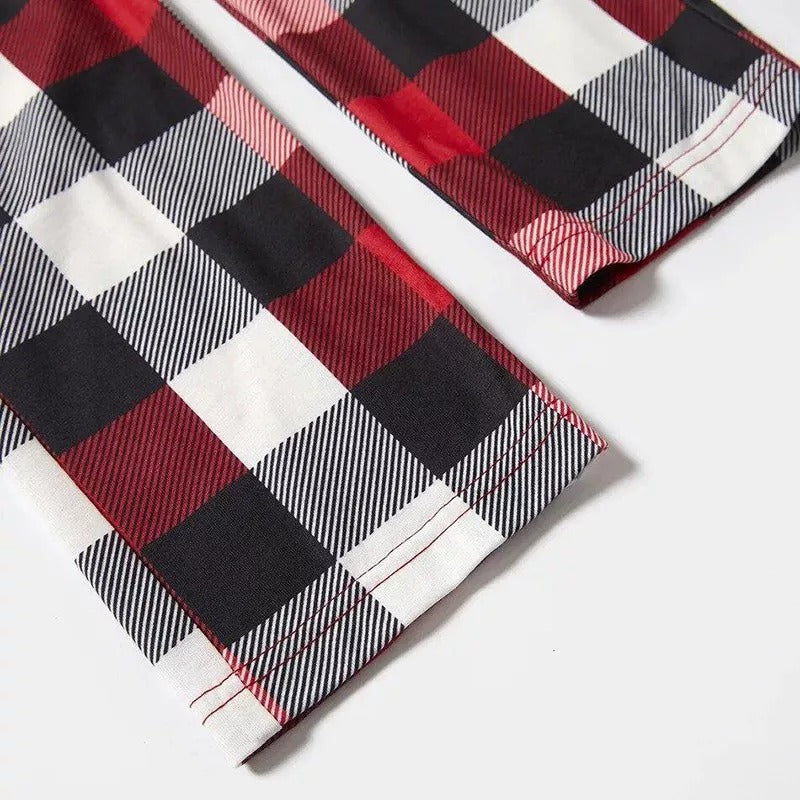 "2025 Family Christmas" Letter Print Red & Black & Grey & White Plaid Family Matching Pajamas