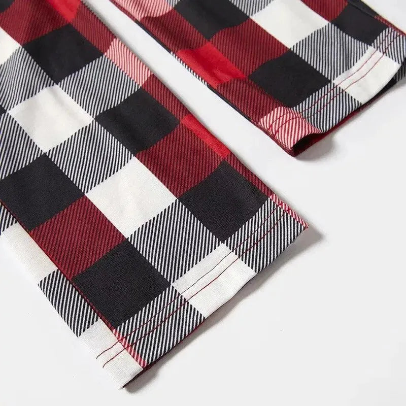 Christmas Family Matching Pajamas-Red and Gray Plaid Pjs set with "It is the most wonderful time of the year" and Gnome Print