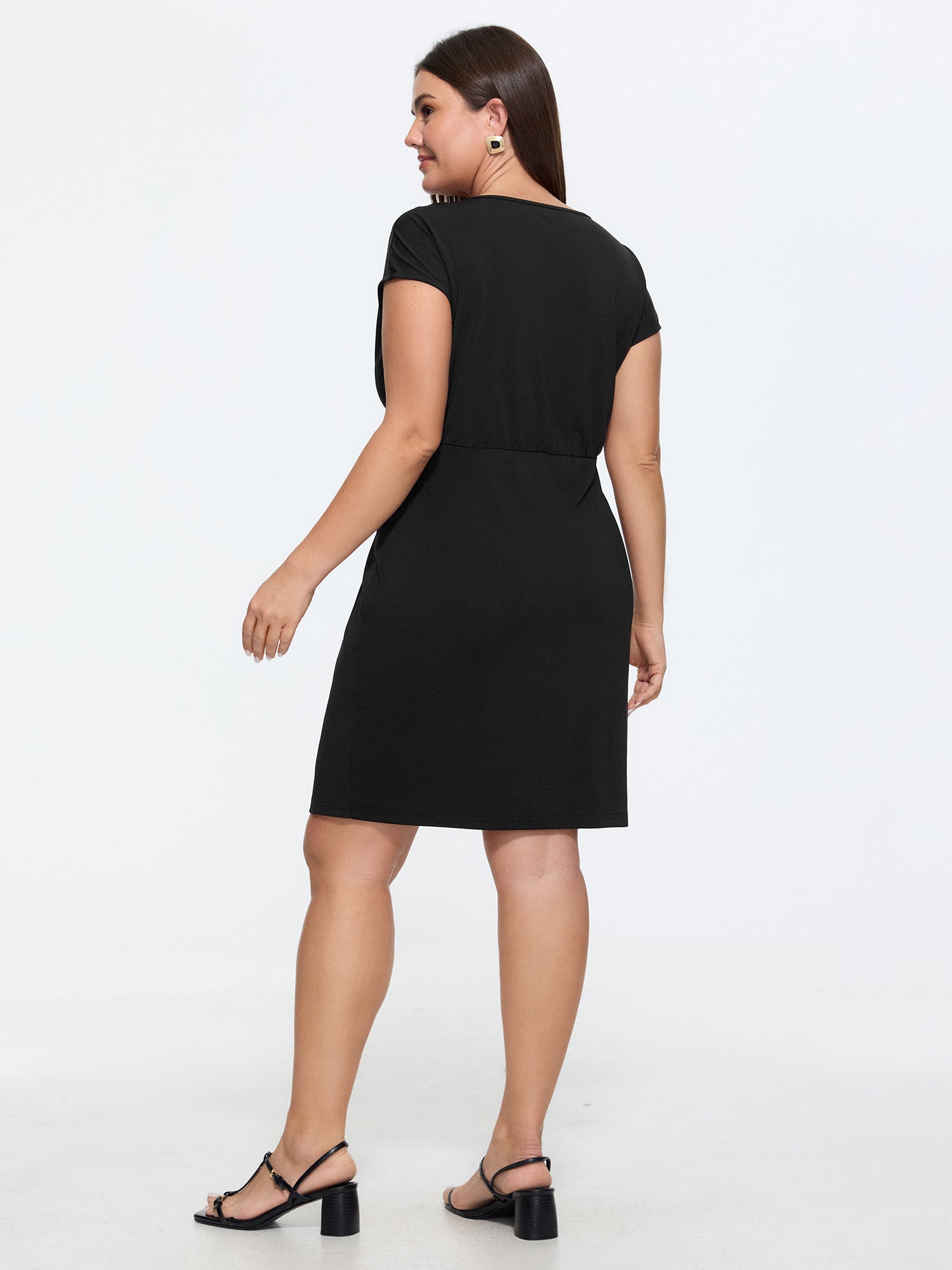 Stretchy Pleated Neckline Bodycon Mini Dress