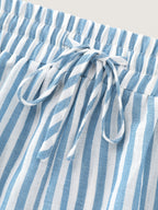 Striped Print Ruffled Hem Shorts