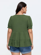 Stretchy Tiered Button Detail Knit Top