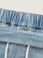 Stretchy Elastic Back Waist Straight-Leg Denim Shorts