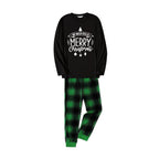 Christmas Family Matching Pajamas-Black Top and Green Plaid Pants Pjs Set with "We Wish You A Merry Christmas" Black&White Print