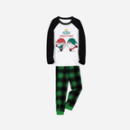 Black Raglan Top Green Plaid Christmas Pajamas Set With Gnome and Merry Christmas Text Print
