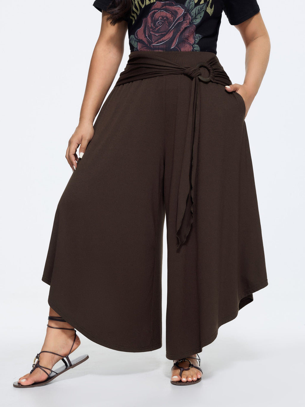 Waist-Tie Ruched Flowy-Fit Pants