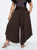 Waist-Tie Ruched Flowy-Fit Pants