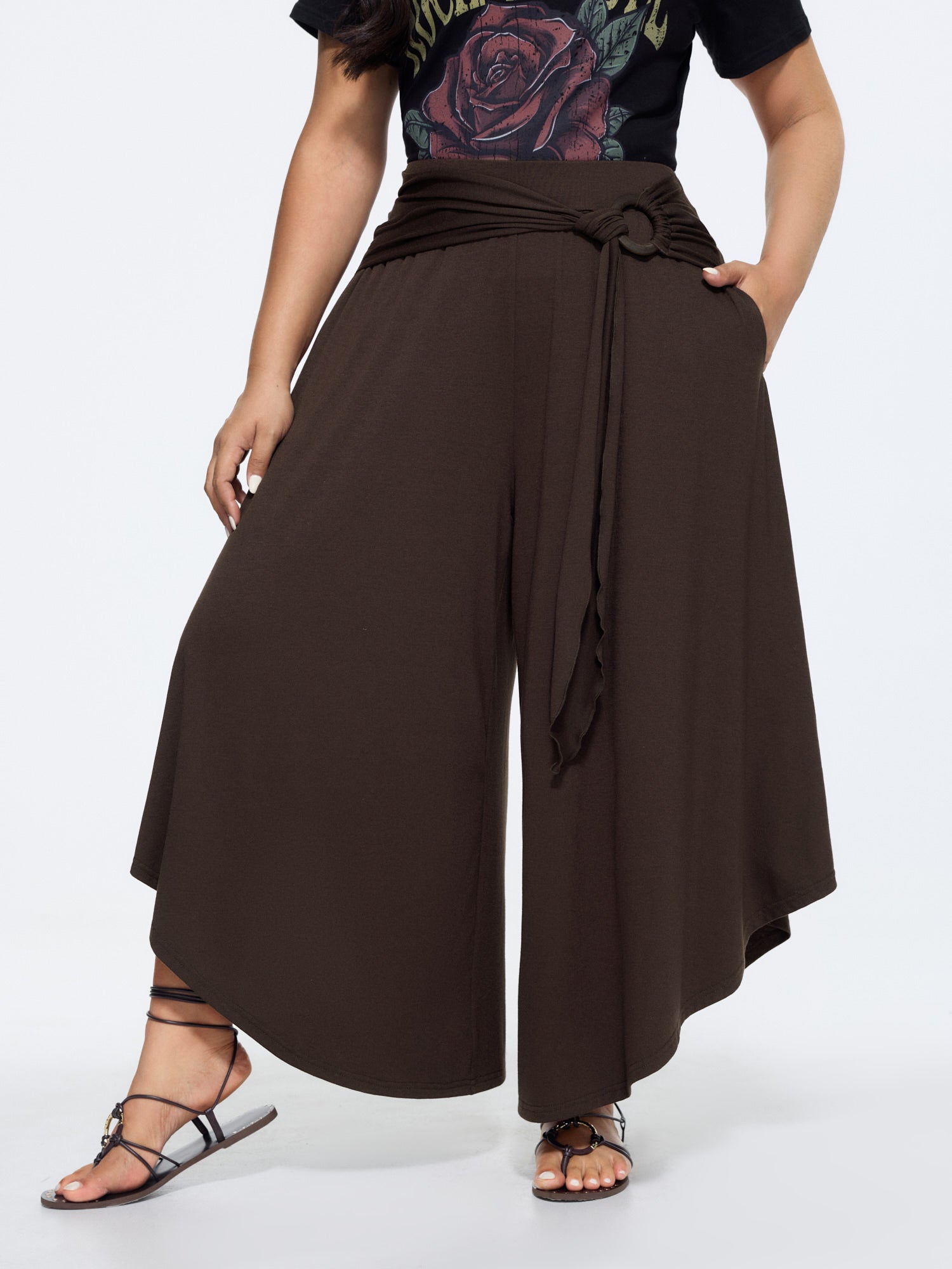 Waist-Tie Ruched Flowy-Fit Pants